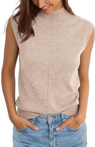 Womens Wool Blend Mock Neck Tanks Loose Fit Sleeveless Sweaters Vest Fashion Business Tops Casual Summer 2026 in Saudi Arabia
