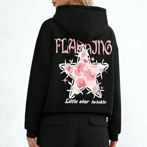 Womens Zip Up Hoodie Star Graphic Long Sleeve Drawstring Sweatshirt With Pocket Casual Jacket Winter Outfits in Saudi Arabia