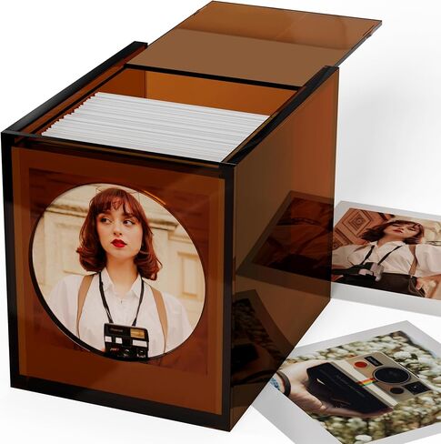 WINKINE Acrylic Polaroid Photo Storage Box & Frame, Photo Frame for Film 4.2’’x3.5’’ with Sliding Lid, Polaroid Storage Box for i-Type/600/SX-70 Films, Amber, 2 Pack in Kuwait