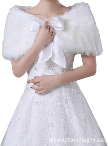 Women Bride Wedding Faux Fur Shawl Wrap Ribbon Tie Bridal Bridesmaid Stole Tippet Cape Party Cover Up Capelet Shrug in Saudi Arabia