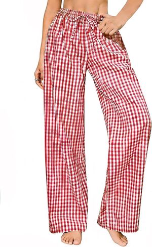 SWOMOG Women Cotton Pajama Pants 100% Cotton Plaid Lightweight Soft Striped Pj Pant Bottoms Wide Leg Lounge with Pocket Pink White Stripes XL in Saudi Arabia