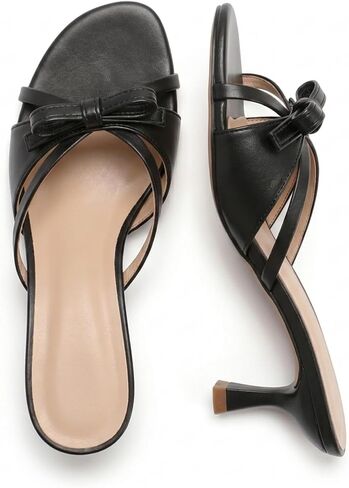 Women’s Round Open Toe Heeled Sandals Bow Knot Low Kitten Heels Comfortable Slip On Slides Wedding Dress Slipper Pumps Shoes in Saudi Arabia