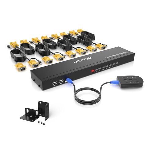 محول KVM 8 منافذ، MT-VIKI 8X1 Rackmount KVM Switch VGA، متضمن 8 كابلات 2 في 1 KVM ومحدد سلك سطح المكتب in Kuwait