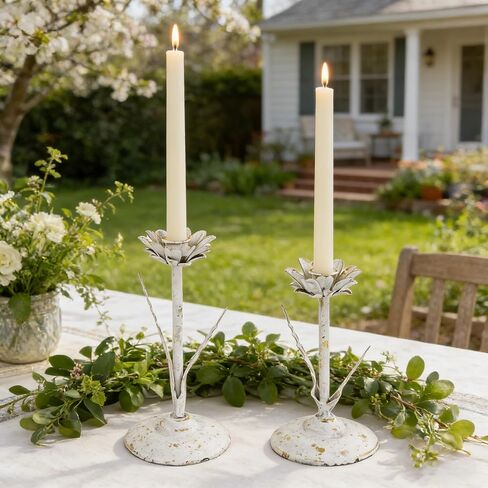 Vintage Metal Taper Candle Holders Set of 2 Distressed Iron Candlestick Handmade Tall Candle Stick Stands for Table Centerpiece Mantel Christmas Wedding Dining Party Home Decoration Gold&Green in Saudi Arabia