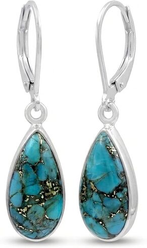 TISHAVI Natural Teardrop Shape Gemstone 925 Sterling Silver Dangle & Drop Leverback Earrings for Women - Birthstone Handmade Silver Jewelry Earrings - Gifts for Her in Saudi Arabia