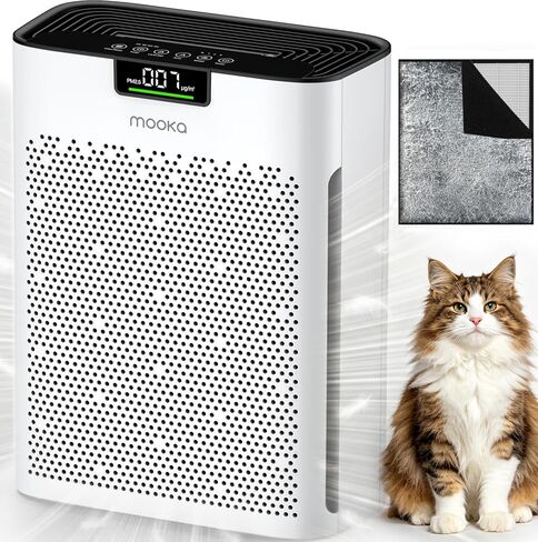 Air Purifiers for Home Large Room 2200 Ft² with Washable Filters, MOOKA H13 HEPA Air Purifier for Home Pets Bedroom with Fragrance, Air Cleaner for Smoke Dust Pollen Pets Hair Odor, KJ190 White in Kuwait
