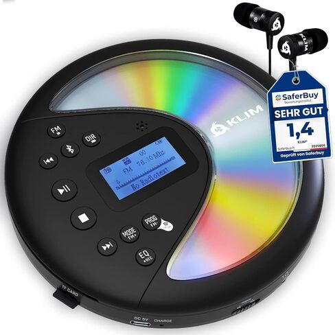 KLIM Discover + مشغل أقراص مضغوطة محمول Walkman مع بطارية طويلة الأمد + جديد 2023 + مع سماعات رأس + راديو FM + مشغل أقراص مضغوطة MP3 متوافق + بطاقة SD وجهاز إرسال FM وبلوتوث + مثالي للسيارات in Kuwait