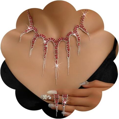 Wedding Jewelry Sets for Women - Earrings, Necklace, Bracelet Set - Rhinestone Statement Choker - Bridal Prom Costume Accessories in Saudi Arabia