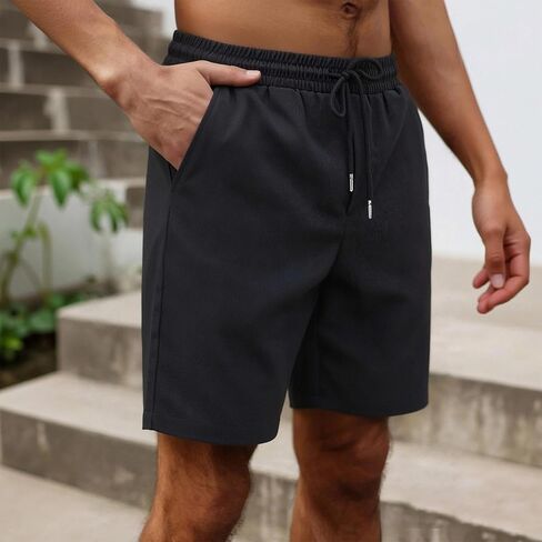 Men's Casual Slim Fit Shorts Knee Length Elastic Waist Drawstring Everyday Versatile in Saudi Arabia