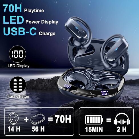 Wireless Earbud Bluetooth 5.3 Headphones Sport Earphones in Ear 48H Playback Stereo Noise Cancelling Earbud with Dual Mic LED Display, Over-Ear Earhooks Ear Buds IP7 Waterproof Headset for Running Gym in Saudi Arabia