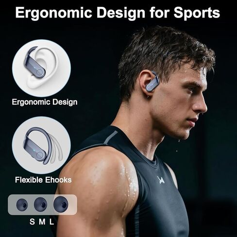 Wireless Earbud Bluetooth 5.3 Headphones Sport Earphones in Ear 48H Playback Stereo Noise Cancelling Earbud with Dual Mic LED Display, Over-Ear Earhooks Ear Buds IP7 Waterproof Headset for Running Gym in Saudi Arabia
