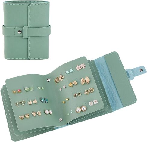 Beebeecraft Earring Organizer Book for Travel PU Imitation Leather Dark Sea Green Color Travel Earring Case Jewelry Organizer Case for Women in Saudi Arabia