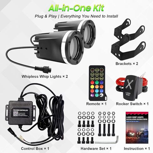 قطعتان من مصابيح سوط ليزر LED مطورة للشاحنات جنبًا إلى جنب/UTV/ATV/الشاحنات، شعاع مركز فائق السطوع، مصابيح الطرق الوعرة RGBW مع التطبيق/جهاز التحكم عن بعد/مفتاح الروك، IP68 مقاوم للماء 12 فولت تيار مستمر in Kuwait