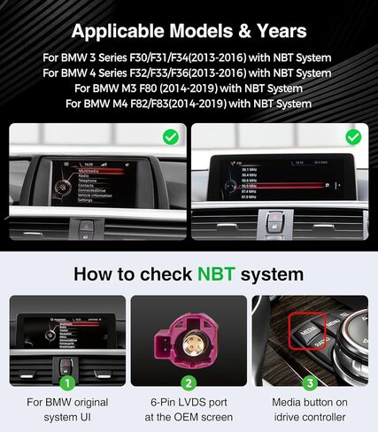10.25 بوصة IPS شاشة تعمل باللمس سيارة ستيريو لاسلكي CarPlay Wireless Andriod Auto لسلسلة BMW1&2 مع نظام NBT، بلوتوث 4.0، مستقبل الوسائط المتعددة، راديو السيارة SWC مع موسيقى USB HD تشغيل الفيديو in Saudi Arabia