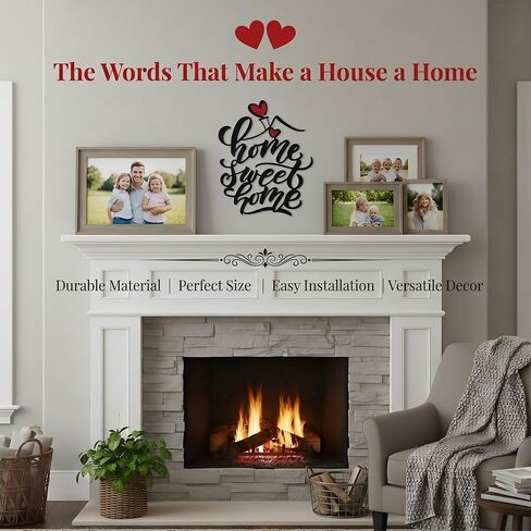 AIM & GGKK Home Sweet Home Metal Wall Art Decor - Modern Calligraphy Sign with Red Heart Accent, Versatile Wall Hanging for Living Room, Bedroom, Entryway, Kitchen & Housewarming Gift in Saudi Arabia