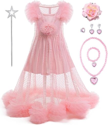زي الساحرة الوردي للفتيات PINK 2 قطعة بيجامات فستان ، ملابس شبكية بوافانت مع الملحقات in Kuwait