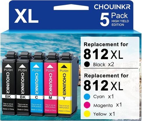 خراطيش حبر 812XL معاد تصنيعها لحزمة كومبو خراطيش الحبر Epson 812XL 812XL للاستخدام مع طابعة Workforce Pro WF-7310 WF-7820 WF-7840 EC C7000 (2 أسود سماوي أرجواني أصفر، 5 عبوات) in Kuwait
