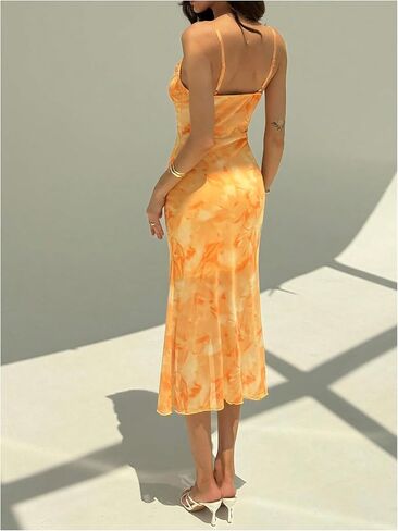 OYOANGLE Women's Floral Bodycon Long Dress Mesh Sleeveless Cowl Neck Ruched Beach Wedding Guest Dress in Saudi Arabia