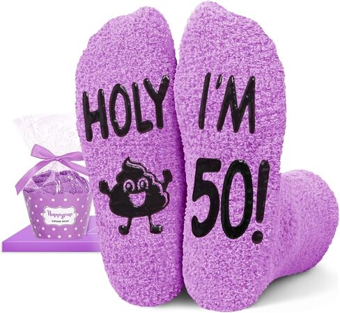 HAPPYPOP Fun Birthday Gifts for Her - Fuzzy Purple 20 30 40 50 Year Old Socks for Woman in Saudi Arabia