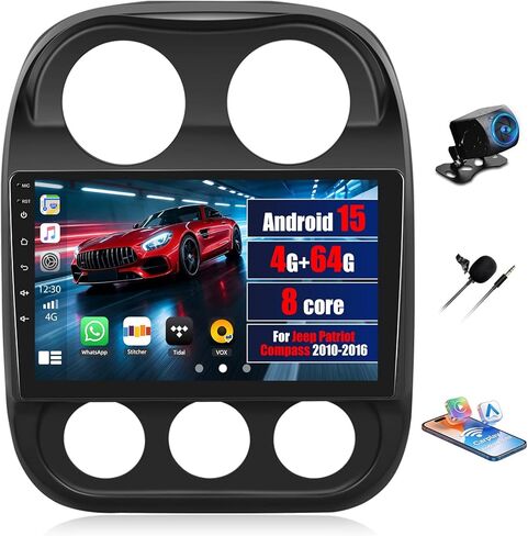 1+32G Android 11 سيارة ستيريو لسيارة Jeep Patriot Compass 2010-2016 مع iOS/Android Mirror Link، 10.1 بوصة HD شاشة لمس راديو السيارة مع WiFi، نظام تحديد المواقع العالمي (GPS)، راديو FM بلوتوث، SWC، USB مزدوج + كاميرا احتياطية in Saudi Arabia