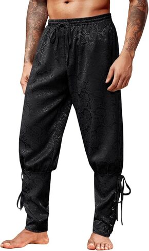 Runcati Mens Medieval Ankle Pants Renaissance Viking Pirate Lace Up Steampunk Victorian Halloween Costume Printed Trousers in Saudi Arabia