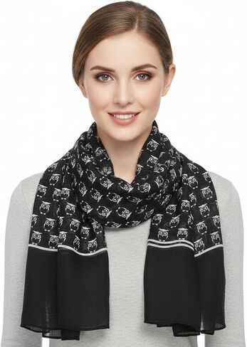 Peach Couture Summer Lightweight Soft Animal Bird Owl Printed Sheer Scarf Shawl in Saudi Arabia