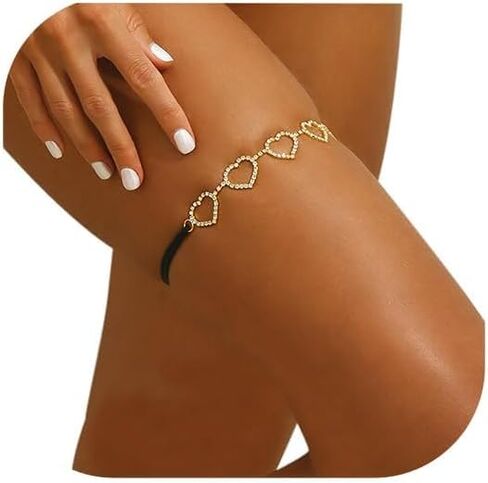 Rhinestone Heart Thigh Body Chain Jewelry Elastic Adjustable Heart Crystal Leg Chain Festival Rave Party Rhinestone Thigh Chain Jewelry for Women in Saudi Arabia