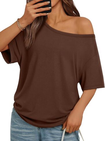 Trendy Queen Womens Off The Shoulder Tops Oversized Tshirts Casual Short Sleeve Basic Tees Cute Summer Fashion Clothes 2026 in Saudi Arabia