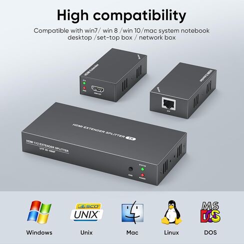 موزع وصلة HDMI AAO 1x2، يدعم الترا اتش دي ام اي 1080P @60Hz و3D بصري، 2 قناة نقل 165ft (50m) أكثر من CAT5e/CAT6/CAT7، مع 2 حلقة HDMI in Saudi Arabia