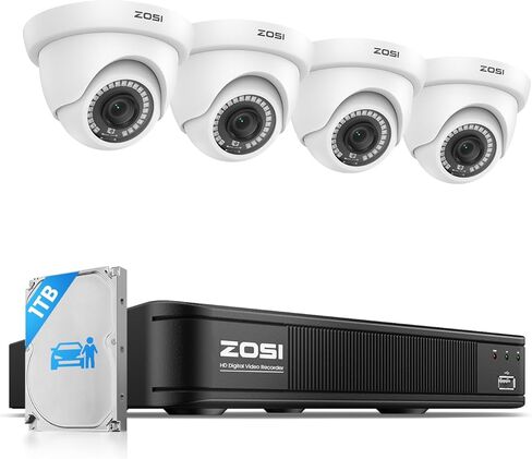 zosi 4 حزمة hd-tvi 1920tvl 1080p كاميرا أمن المنزل في الهواء الطلق داخلي، كاميرا مراقبة CCTV مقاومة للطقس مع رؤية ليلية طويلة 80 قدمًا وزاوية عرض 90 درجة in Saudi Arabia