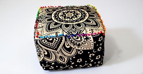 CRAFT KALA Indian Square Patchwork Traditional Pouf Cover Indian Living Room Poufs Cover Decorative Designer Ottoman Home Living Footstool Chair Ottoman Decor 22X22X14 inch, Green Deer Elephant in Saudi Arabia