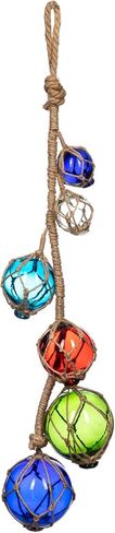 Glass Fishing Floats | Aqua Japanese Glass Floats Strand 2"-4" | Nautical Rope Ball | Strand of 6 | Nautical Themed Wall Decor | Beach House Decor | Glass Buoys for Decoration & Ocean Room Decor in Saudi Arabia