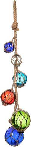 Glass Fishing Floats | Aqua Japanese Glass Floats Strand 2"-4" | Nautical Rope Ball | Strand of 6 | Nautical Themed Wall Decor | Beach House Decor | Glass Buoys for Decoration & Ocean Room Decor in Saudi Arabia