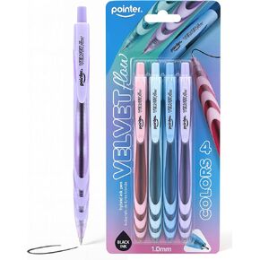 Pointer Velvet Plus Hybrid Ink Pens, 1.0mm, Black Ink, Smooth Writing, Assorted Pastel Color Barrels, 4 Pack for Office and School in Saudi Arabia