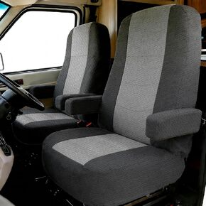 2Pcs Heavy-Duty Knitted Mesh RV Seat Covers for Captains Chairs Motorhome Seat Covers for Class-Awith Side Storage Pockets with Leather in Middle & Fabric on Sides, Universal Fit Design in Yellow in Saudi Arabia