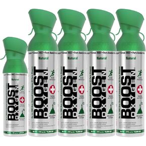 Boost Oxygen 5 Liter Canned Oxygen Bottle with Mouthpiece, Natural (4 Pack) and 3 Liter Pocket Sized Canned Oxygen with Mouthpiece, Peppermint in Kuwait