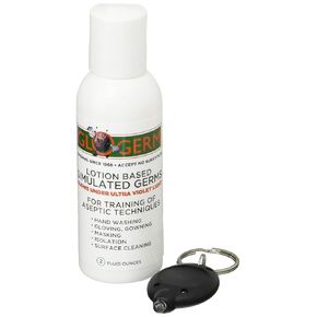 GLO GERM Mini Gel Kit 2 Pack (Two 2 oz Bottles, Two UV Light Keychains) - Gel Lotion Based Simulated Germs - Helps Promote Better Hand Washing Habits - Training for Aseptic Techniques - Double Pack in Kuwait