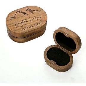 CFuniq® Personalized Wooden Ring Box with Moss, Wedding Ring Bearer Box, Mr & Mrs Engraved Engagement Ring Holder, Rustic Walnut Wood Ring Box Gift for Anniversary, Birthday, Proposal, Couples in Saudi Arabia