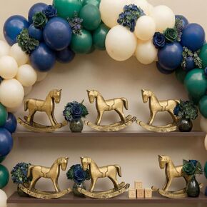 Vicenpal 3 Pack Baby Shower Wooden Vintage Rocking Horse Table Decoration for Blue Green Tartan Plaids Party Centerpiece Rocking Horse Decor for Baby Shower Party Wedding Birthday Decor (Wood-colored) in Kuwait