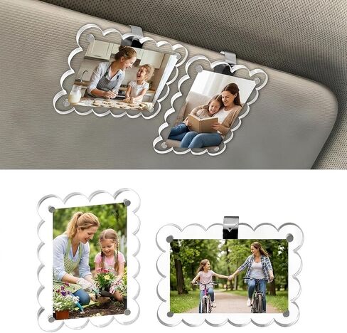 CARFIB 2pcs Car Picture Frame Visor Clip Magnetic Photo Holder Personalized Sun Visor Clips Hanging for Polaroid Pictures Display Universal Acrylic in Saudi Arabia