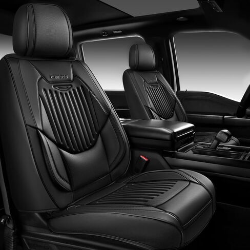 CAR PASS Luxury Nappa Leather Car Seat Covers Two Front, Lumbar Support Seat Covers for Car 2 Seats, Waterproof Car Seat Protector, Automotive Seat Cover Universal Fit for Most Sedans SUV Trucks Black in Saudi Arabia