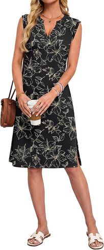 AUSELILY Sleeveless V Neck Knee Length Dress Women Straight-Cut Sundresses T-Shirt Summer Dresses for Women 2026 with Pockets in Saudi Arabia
