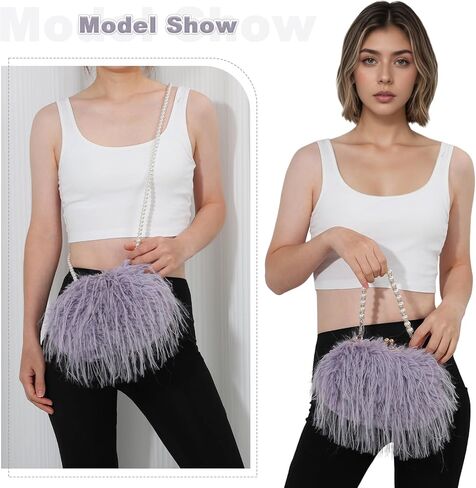 Clutch Purse for Women Fluffy Feather Evening bags Pearl Handbag Vintage Shoulder Crossbody Bag in Saudi Arabia