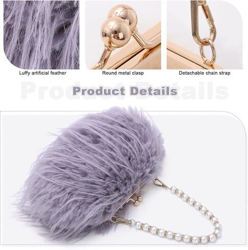Clutch Purse for Women Fluffy Feather Evening bags Pearl Handbag Vintage Shoulder Crossbody Bag in Saudi Arabia