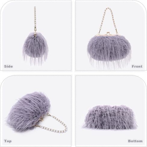 Clutch Purse for Women Fluffy Feather Evening bags Pearl Handbag Vintage Shoulder Crossbody Bag in Saudi Arabia