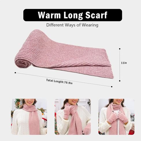 Cyihual Winter Beanie Hat Knit Scarf Touchscreen Gloves Set for Women Gift Set in Saudi Arabia