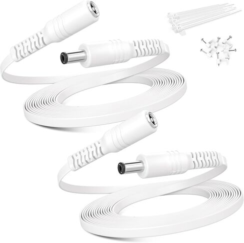 كابل تمديد Basesailor 12V DC 20 قدمًا 2 حزمة، DC 2.1 مم × 5.5 مم 5521 محول إمداد الطاقة سلك موسع مسطح، سلك أنثى إلى ذكر لكاميرا CCTV الأمنية، وكاميرا شبكة IP، ومسجلات الفيديو الرقمية والمزيد من الأجهزة in Kuwait
