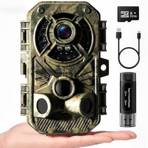 Trail Camera WiFi 32MP 1296P, Hunting Game Camera with 120°Wide-Angle Motion Latest Sensor View 0.1s Trigger Time, 100ft No Glow Infrared Night Vision & IP66 Waterproof 2.4"LCD for Wildlife Monitoring in Saudi Arabia