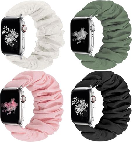 JIELIELE متوافق مع سوار ساعة Scrunchie Apple مقاس 38 مم 40 مم 41 مم 42 مم 44 مم 45 مم للنساء، أساور معصم لطيفة وأشرطة مرنة لساعة iWatch Series 8 7 6 5 4 3 2 1 Ultra SE (S-38/40 SET-BG) in Kuwait