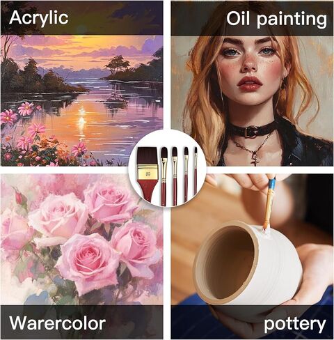 rubens Acrylic Paint Brushes, 5 Pcs Professional Paint Brushes Set, Long Wooden Handles Artist Series Brushes Nylon Bristles with Wide Flat, Flat, Round for Acrylic Oil Gouache Watercolor Painting in Saudi Arabia